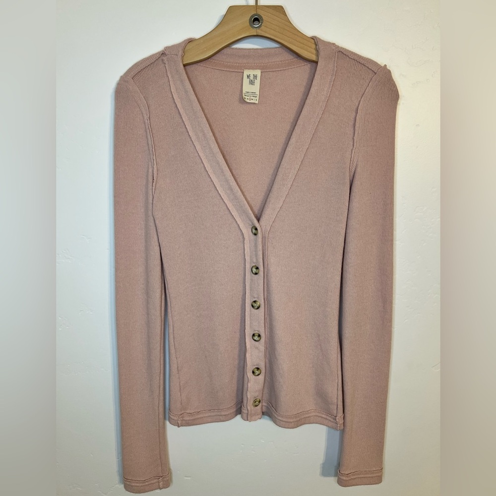 We The Free Dusty Rose Button-Front V-Neck Cardigan